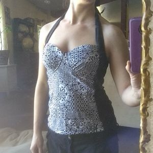 Tankini top, black and white